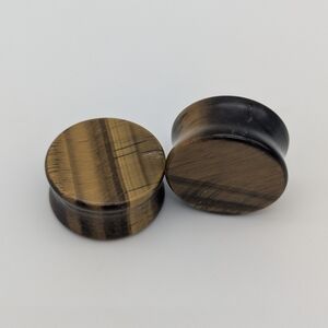 Pair of Double Flare Tiger's Eye Crystal Plugs Gauges, Size 3/4" (19mm)
